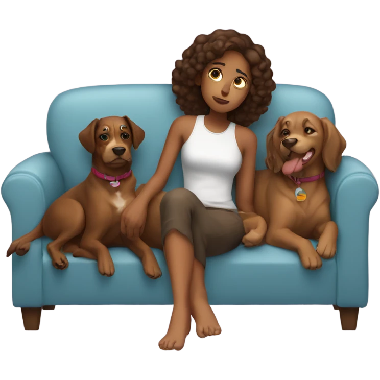 Brown girl being lazy on a sofa with three dogs next to her emoji