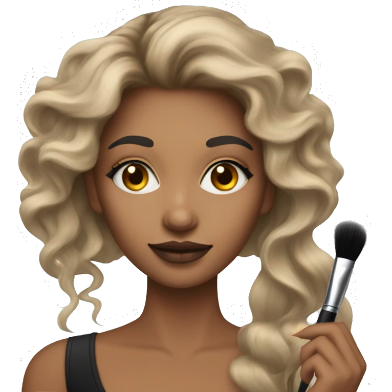 Make makeup artist holding makeup brush light skin long hair emoji