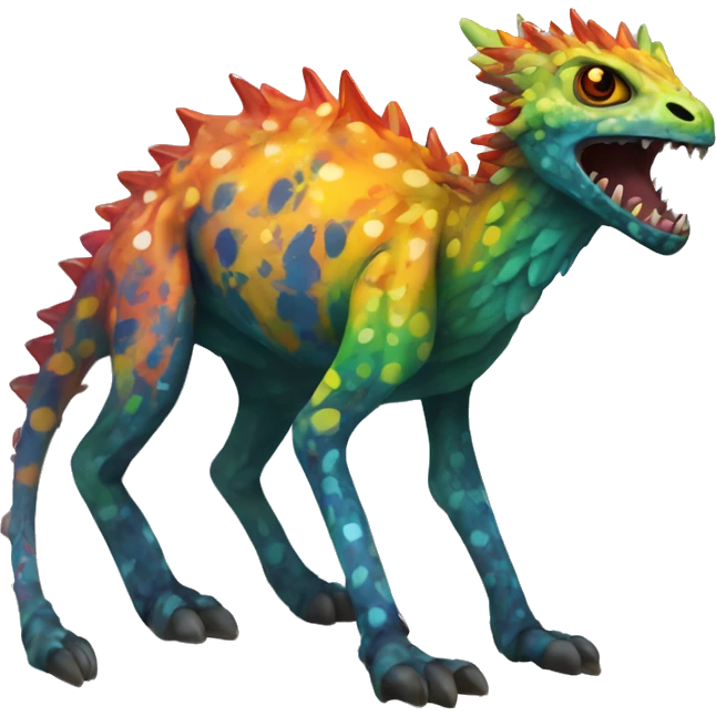 a colorful edgy vernid-fionbri-creature with splash patterns full body emoji