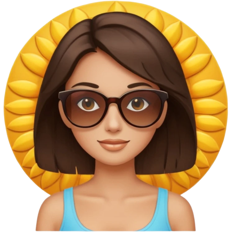 brunette womans face on a sun emoji