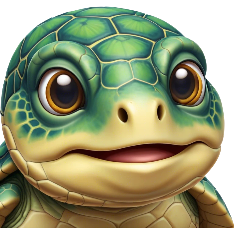 Cinematic Realistic Comical Sea Turtle Portrait Emoji, Head tilted dramatically with an exaggeratedly amused expression, featuring a robust, intricately patterned shell and wide, expressive eyes filled with playful disbelief, rendered with vibrant, lifelike detail and natural coastal light; high shine, dramatic yet playful, styled with an air of cheeky marine mischief, soft glowing outline, capturing the essence of a spirited and over‐the‐top sea turtle that looks ready to bob its way into viral fame! emoji