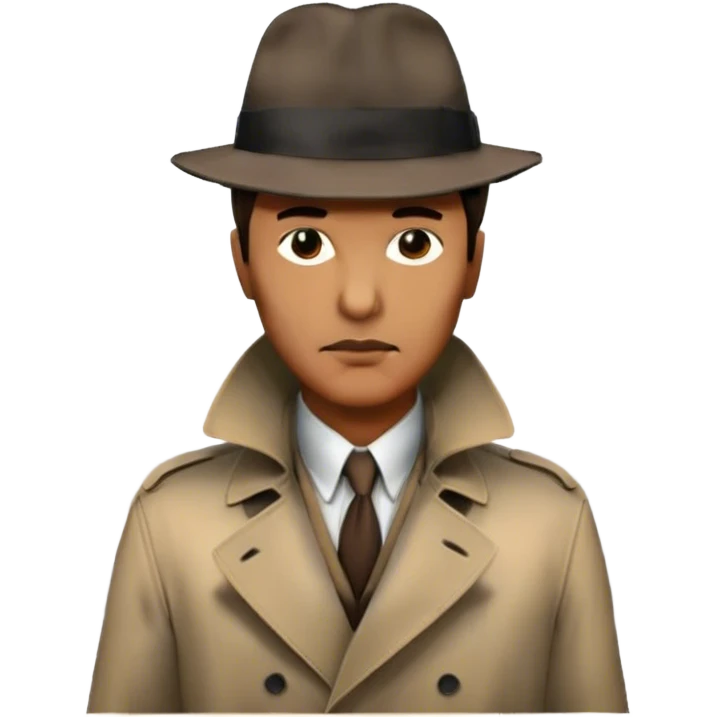Icon for Detective Movie: A vintage movie poster-style design featuring a mysterious detective, shadowy alleys and a foggy cityscape. Include classic noir elements like a fedora, trench coat, and a dimly lit street. Bold typography and retro cinematic style. Transparent background. emoji