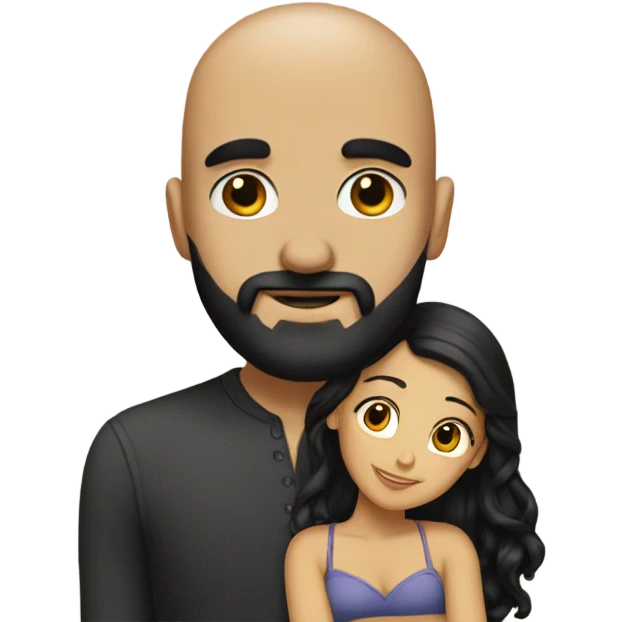 Bald man with black beard hugging girl with long black hair emoji