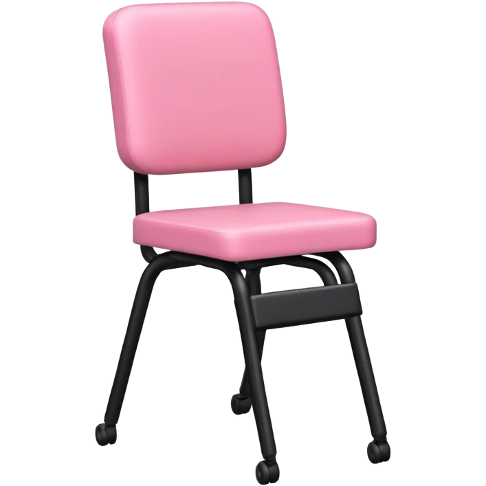 A pink chair with a legs and black trousers and the chair can walk emoji