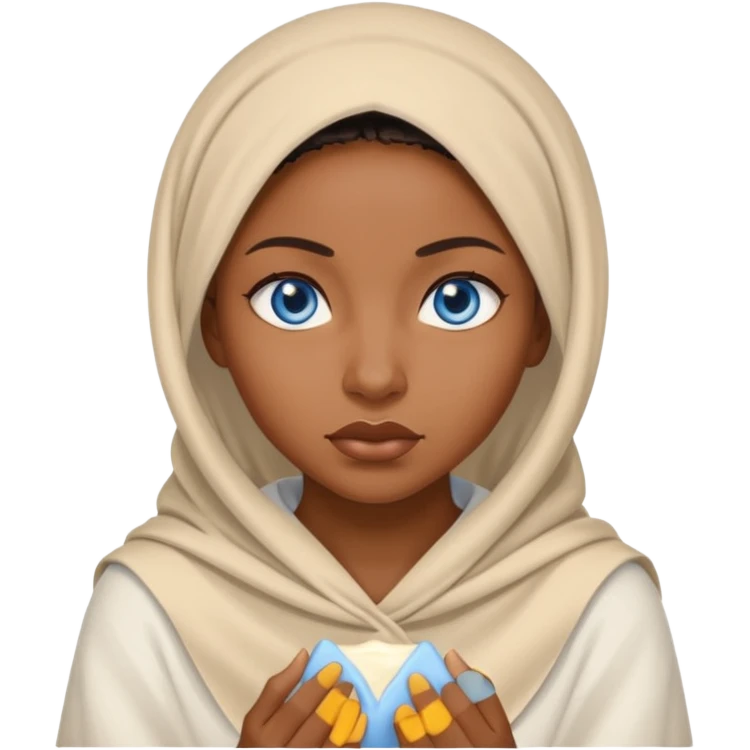 blue eyed desert black woman cowered with creme cloth emoji