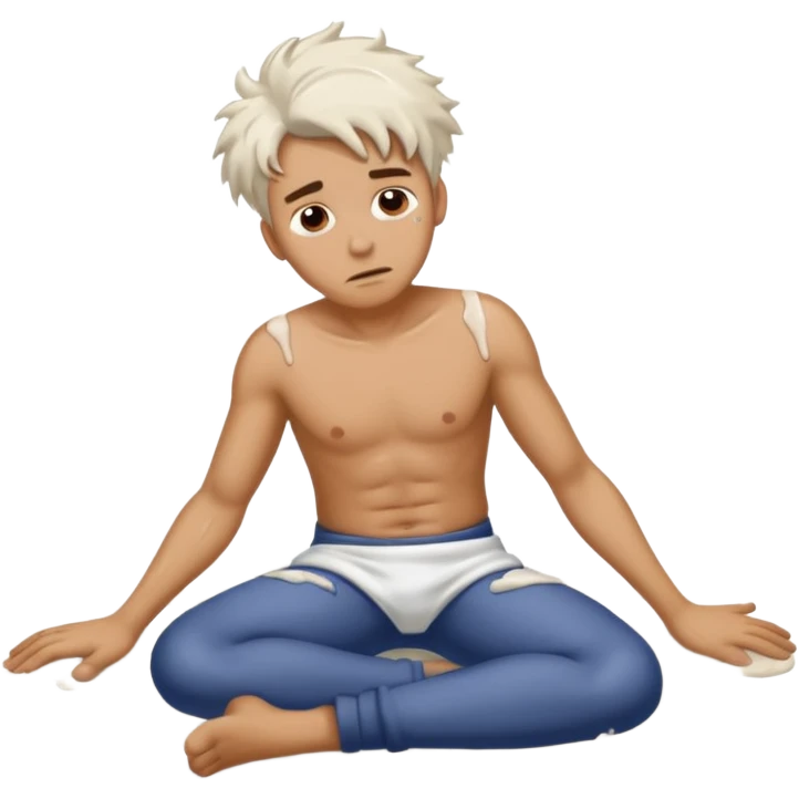 Man on the floor exhausted covered in white lotion emoji