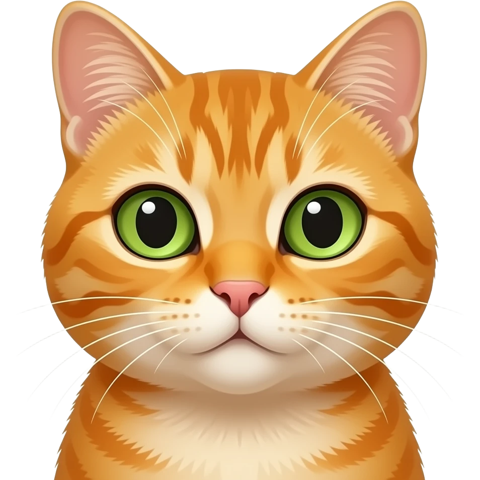 Make me an orange cat emoji with green eyes and no white and slanted eyes emoji