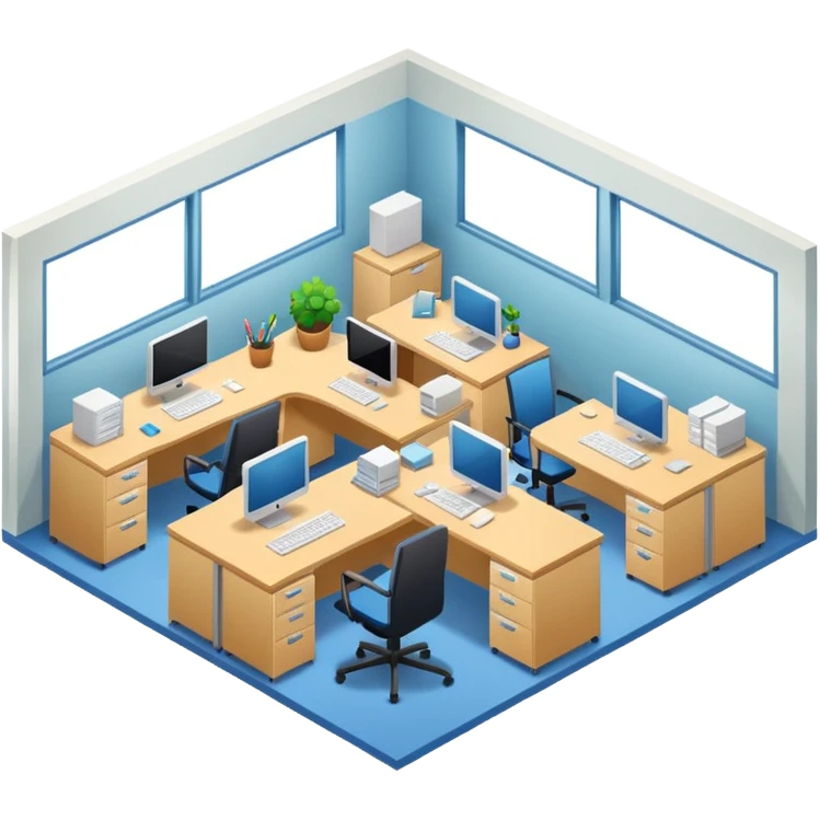 an office with several desks in an isometric style emoji