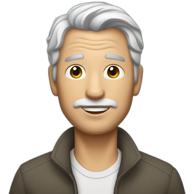 Man withe gray hair without beard with a white cat in his hand emoji