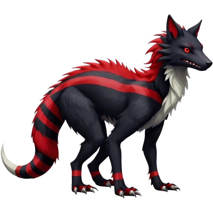 Cool Edgy Vernid-Sergal, Feral, Four Legs, Tail, Black fur, Red stripes, Full body, LiLaiRa emoji