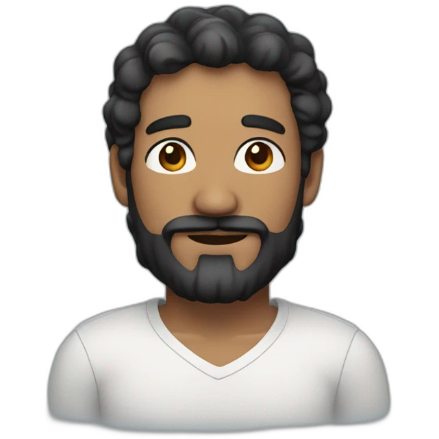 Squinting man with thick black beard and short black wavy hair with thick eyebrows emoji