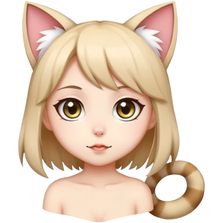 cute chibi anime catgirl with big eyes, cat ears and tail emoji