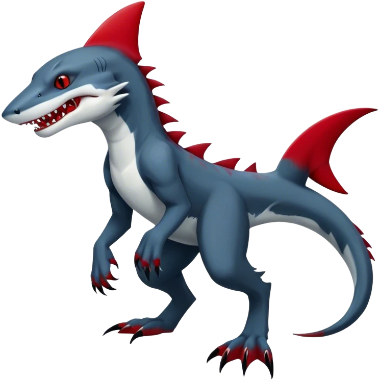 Realistic dark edgy canine-vernid-sergal-fursona-hybrid-animal creature with a shark-tail and red scars, full body, with cool sharp markings  emoji
