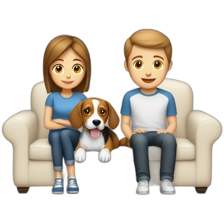 Brown hair White boy and girl with beagle Sit on couch emoji