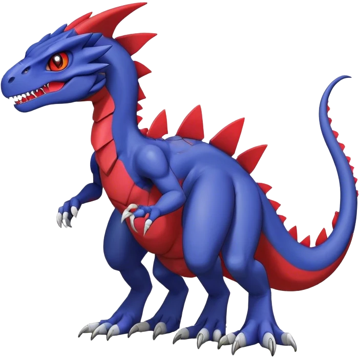  Cool Edgy deep blue Digimon-Fakemon-Guilmon-Genesect-Velociraptor-Dragon with red belly full body emoji