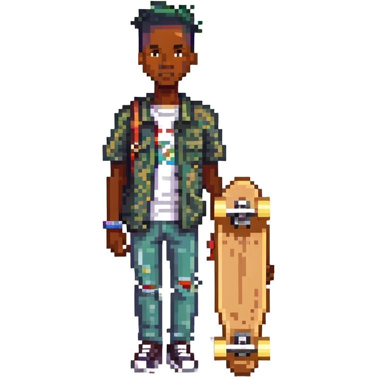 black man holding a skateboard emoji