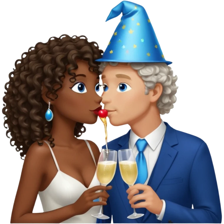 middle age blue eyed white man kissing a sexy dark skin girl curly locks emoji
