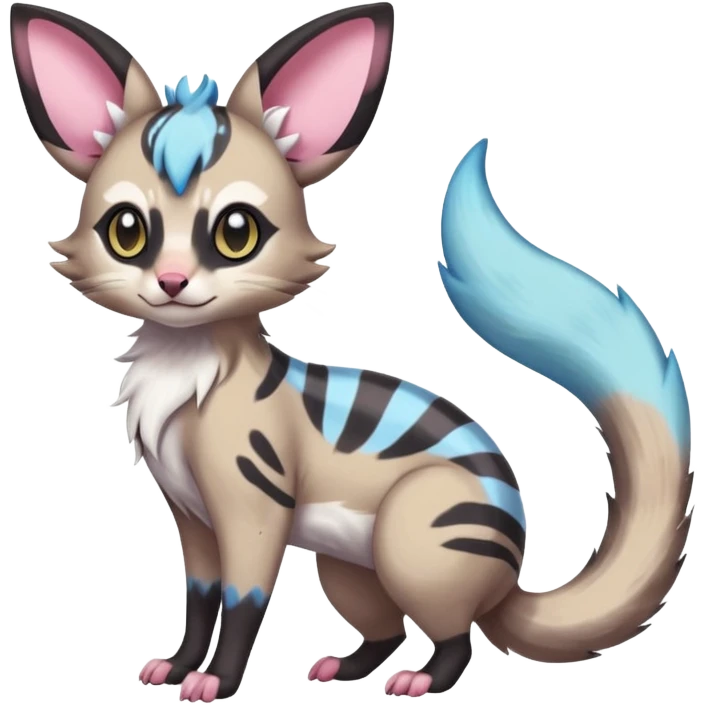 Rare realistic cool cute epic aesthetic colorful Amaura-Sylveon-Civet-Genet-species-Fakemon-hybrid-creature, with markings, full body emoji