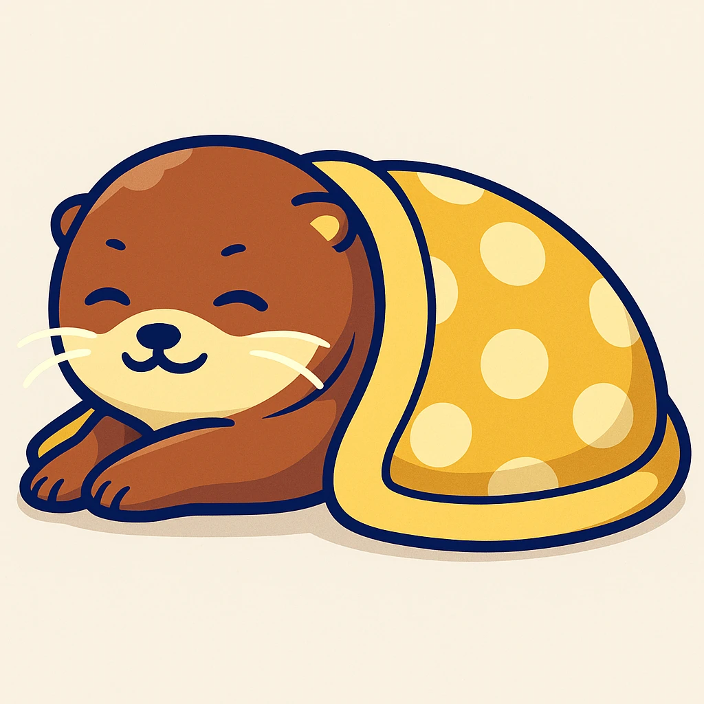 Make a cozy blanket over the sleeping otter, keep cartoon sticker style and colors emoji