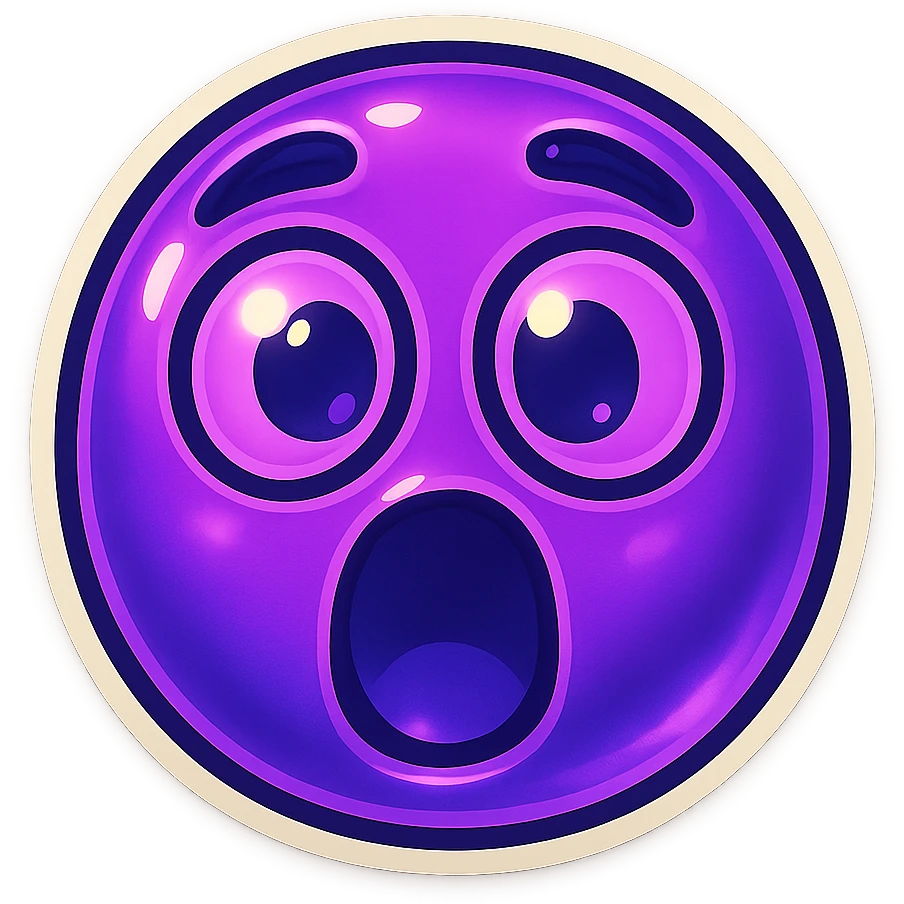 A funny face emote with a neon purple theme, expressing surprise, compact and expressive emoji