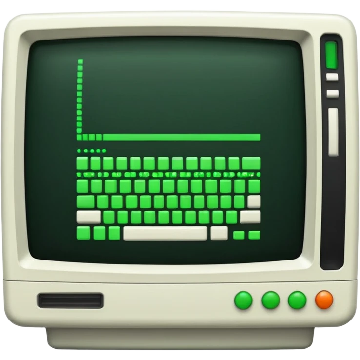 mac os icon code computer retro terminal, black, green white, full code lines on the screen emoji