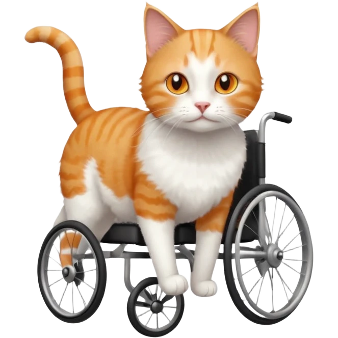 full body small short hair ginger and white cat with orange eyes walking in a wheelchair for cats emoji