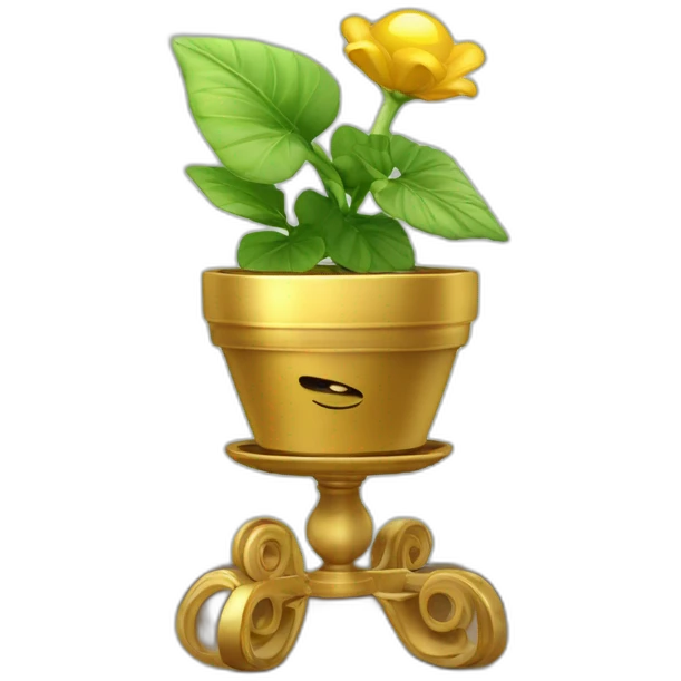 divine plant in a golden flower pot on a stand with four feer emoji