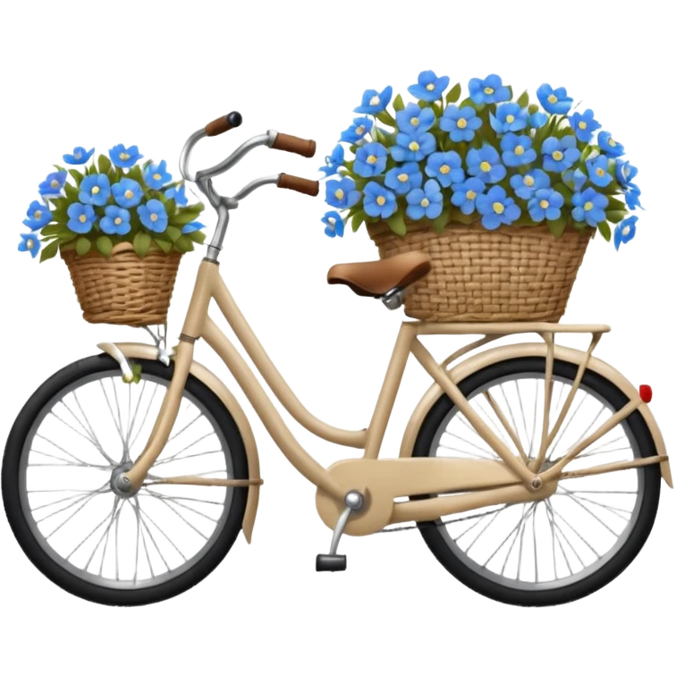Vintage beige bike with a basket and blue flowers emoji
