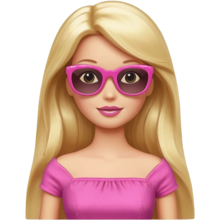 barbie with long blonde hair wear sun glasses, pink dress emoji