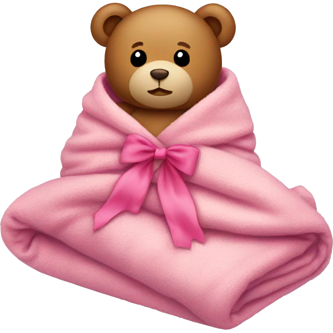 teddy bear in a cozy blanket with pink bow emoji