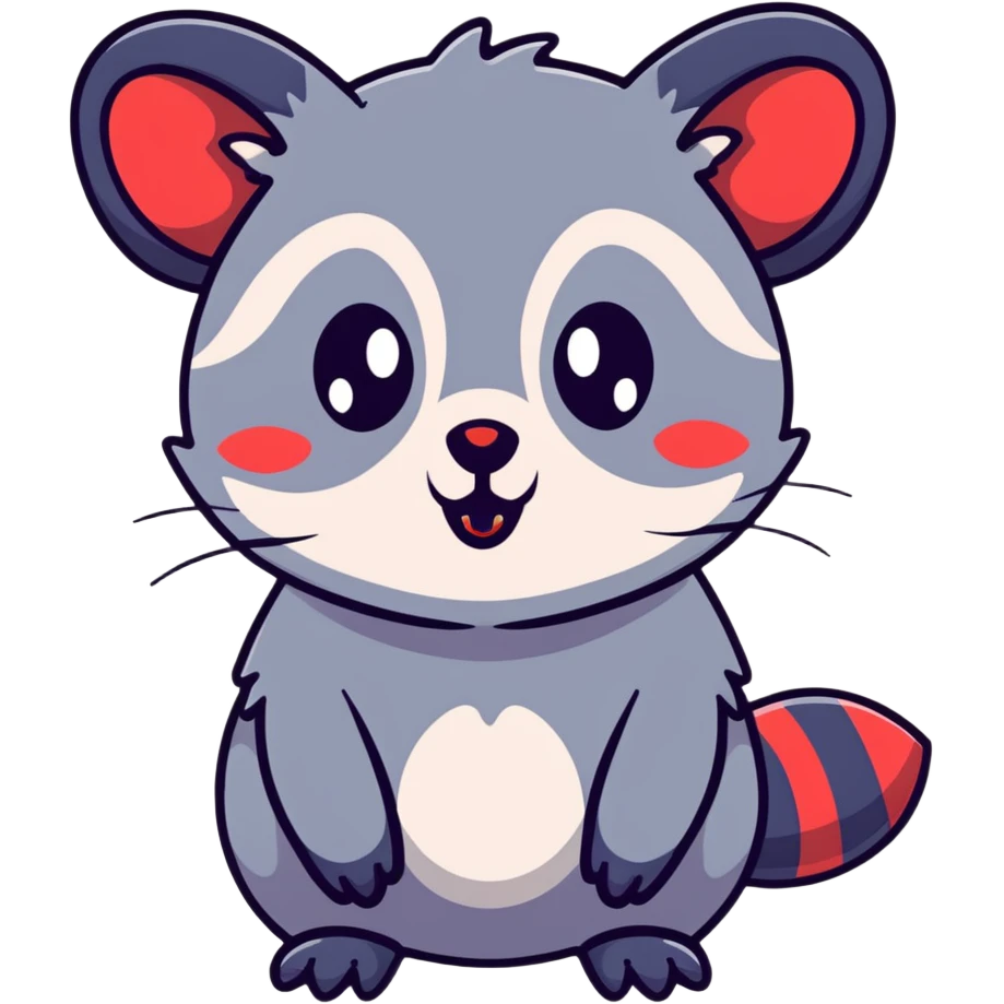 goth possum with dark colors, piercings, black lipstick emoji