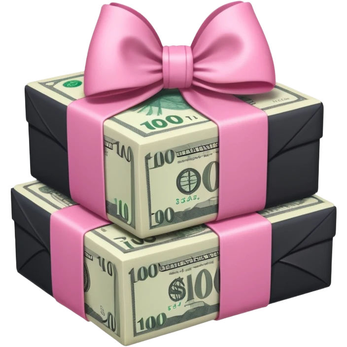 Australian $100 notes stacked together and wrapped in a girly pink bow emoji