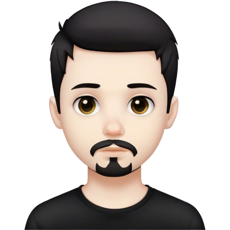 Cute white male, short dark colored hair and facial hair, nose and lip piercing, emo emoji