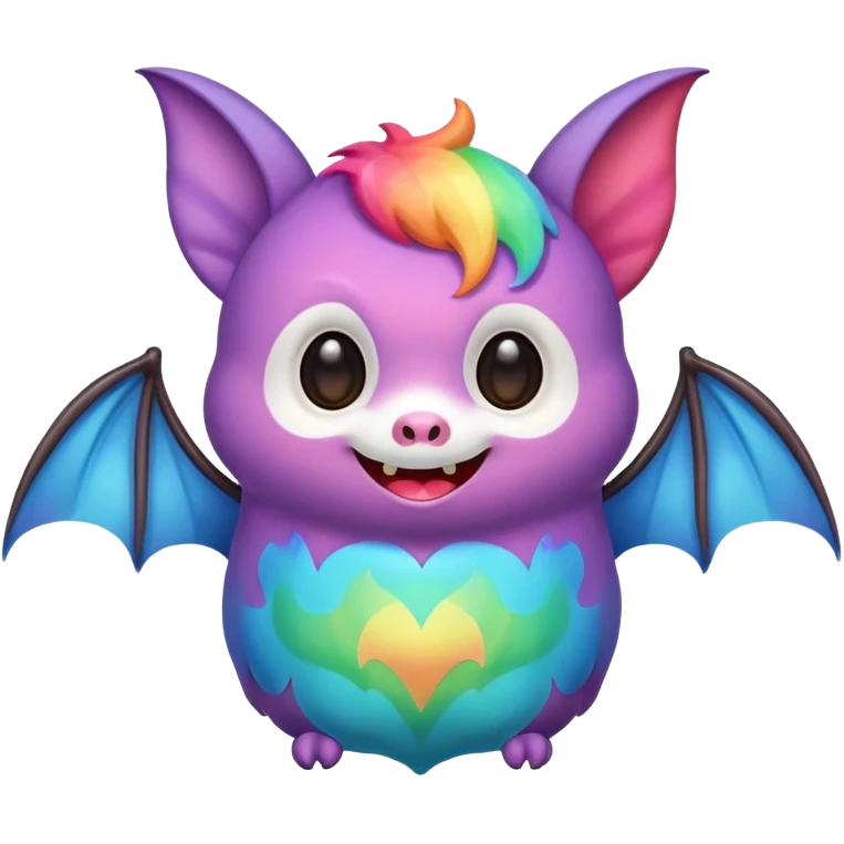 A rainbow bat with marshmallow teeth emoji