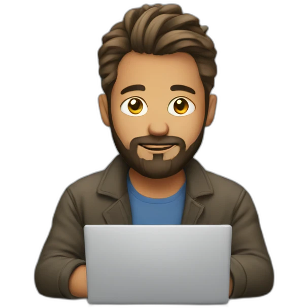 man with bun and beard at a laptop emoji