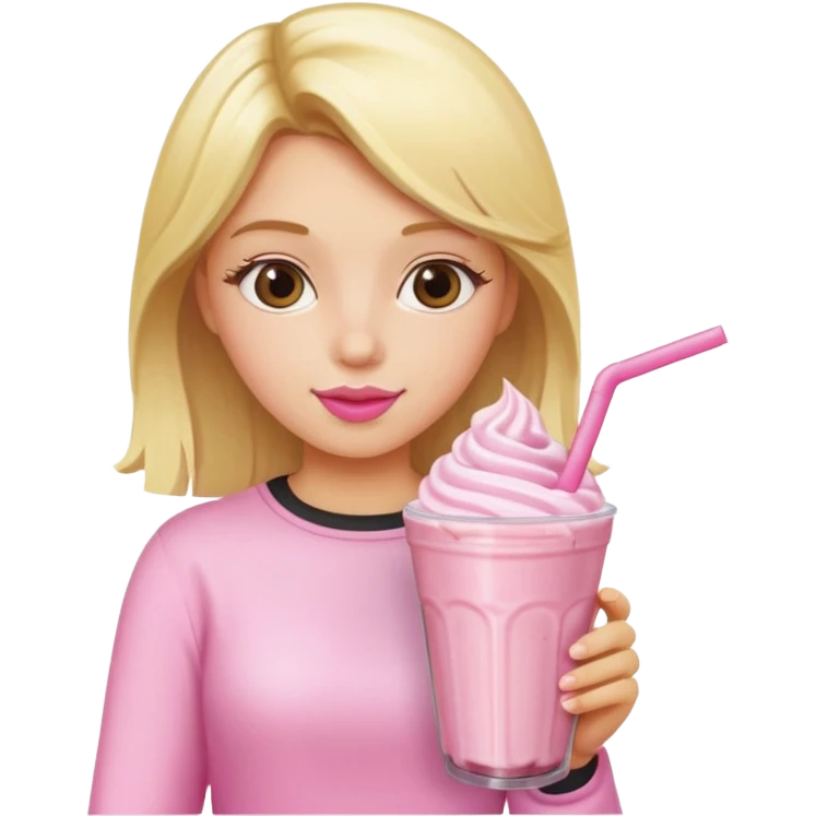 Blonde Girl drinking a pink milkshake emoji