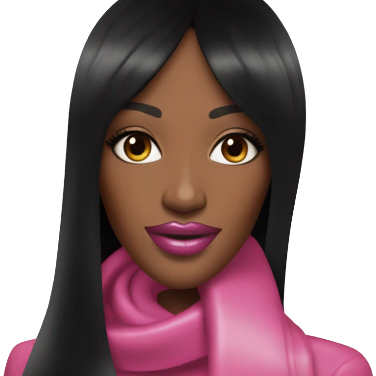 Naomi Campbell long black hair smiling pink Mac lipstick emoji