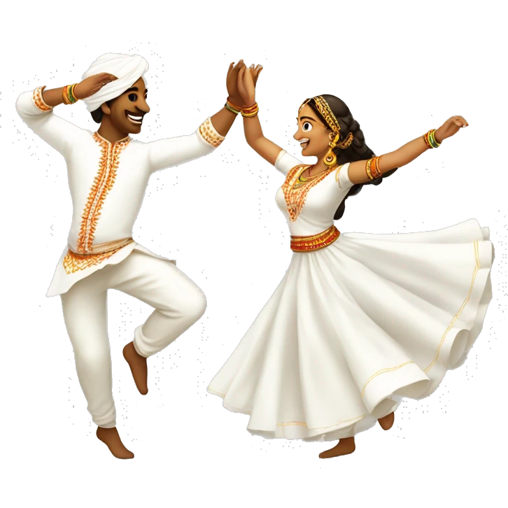 male & female dance in Garba in white dress emoji