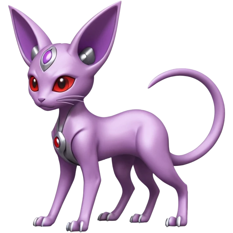 Mechanical Miraidon-Espeon-Mewtwo-Fakémon-hybrid-creature (full body)  with red eyes and intricate markings emoji