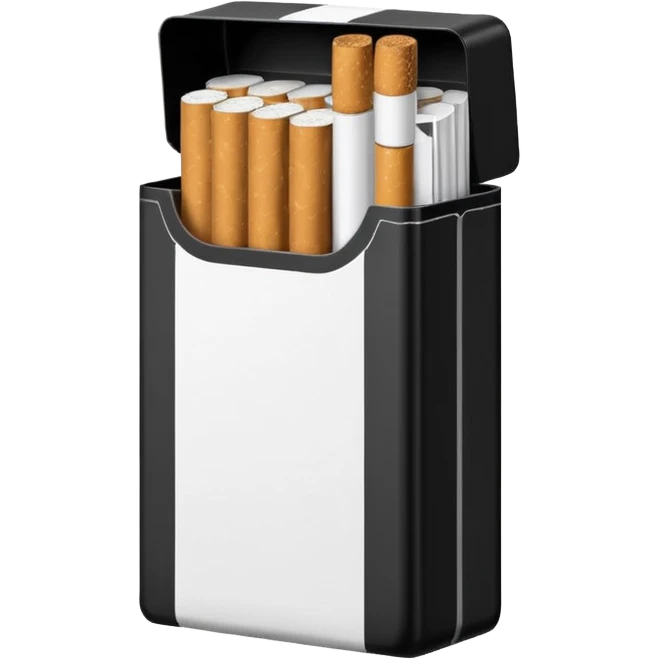 Minimalistic cigarette pack emoji, metallic black and white emoji