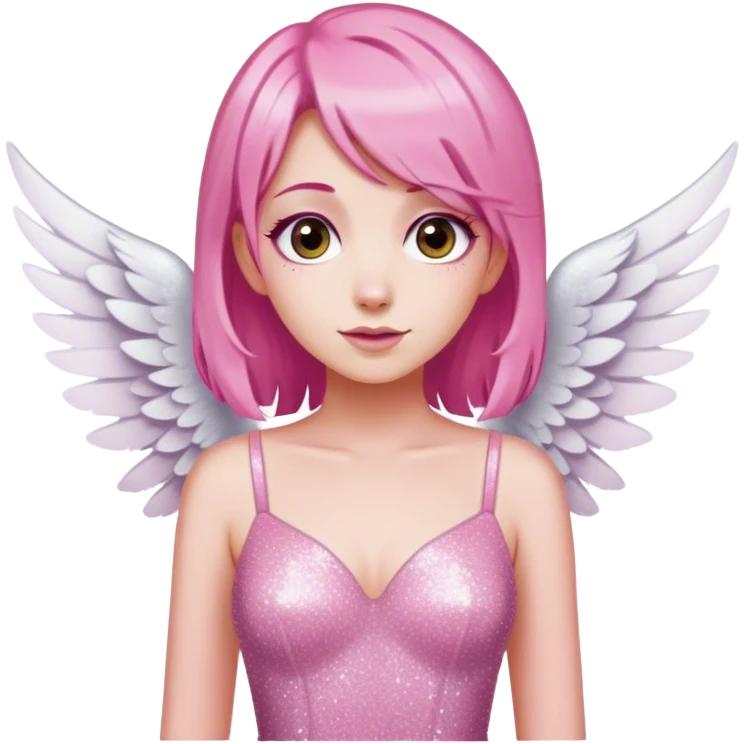 Angel-White Wings-Pink Hair-Pink Glitter Dress emoji