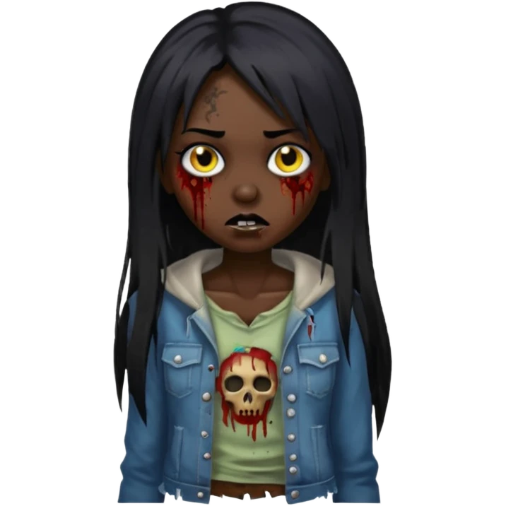 garota zumbi pele negra cabelo longo e liso preto emoji