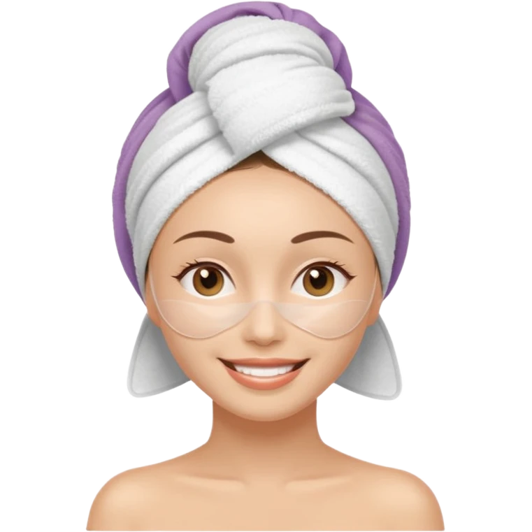 smiling lady with towel on head, facial mask, peaceful spa moment emoji
