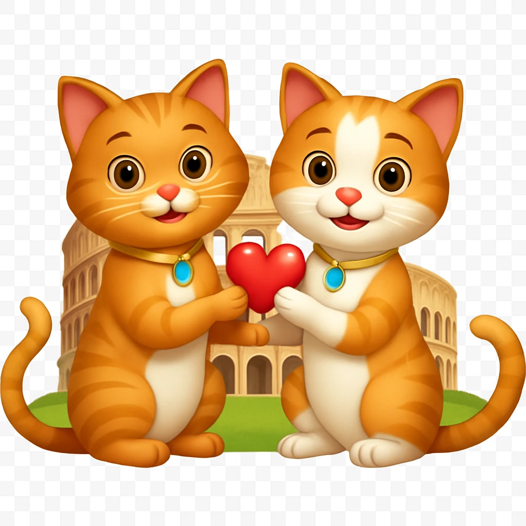 Add the Colosseum in the background behind the happy cat in Rome. Keep the happy cat as is, no sunset lighting. Maintain the transparent background. The style should resemble emoji style but use the general editor for best editing support. emoji