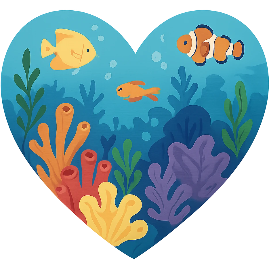 heart with an underwater coral reef theme, clean digital illustration, no background emoji