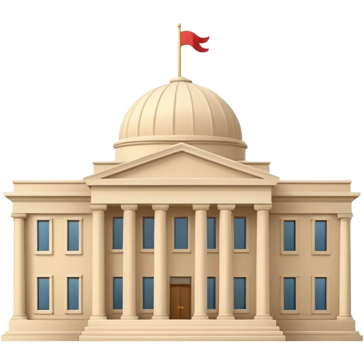 Minimal 3D emoji style government ministry building, classical architecture with columns and triangular roof, official state institution, neutral beige stone, clean shading, financial institution icon, isolated on transparent background, professional, no flags, no text emoji