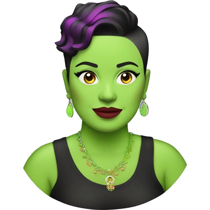 plus sized mexican woman with a neon green side part pixie cut and shaved side of hair emoji