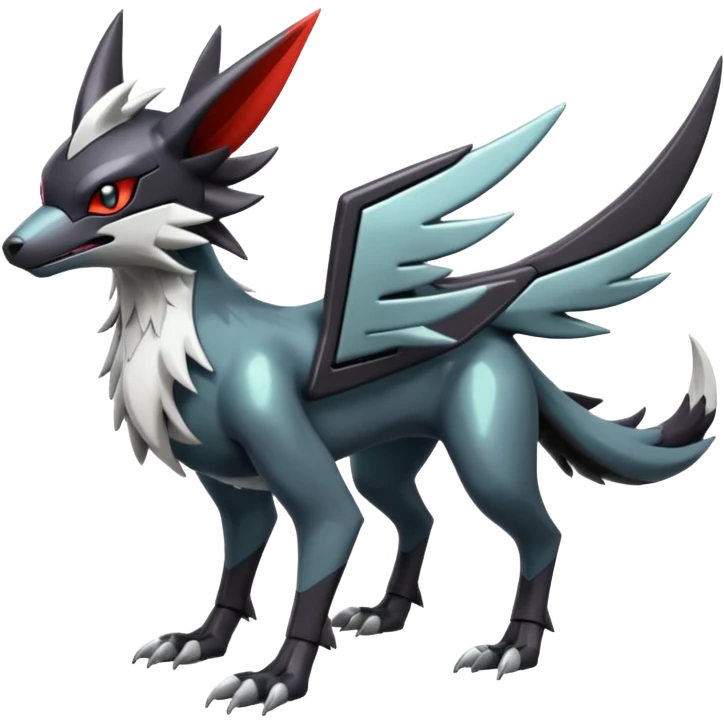 Futuristic Shiny Mightyena-Noivern-Silvally-Fakémon-hybrid-creature (full body)  emoji