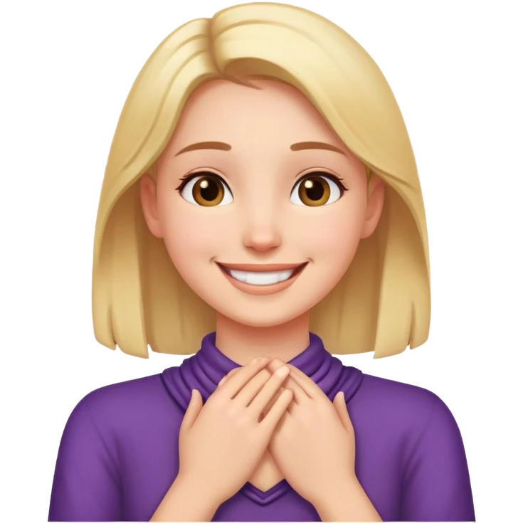 A girl holding her putting her hands around her neck smiling  emoji
