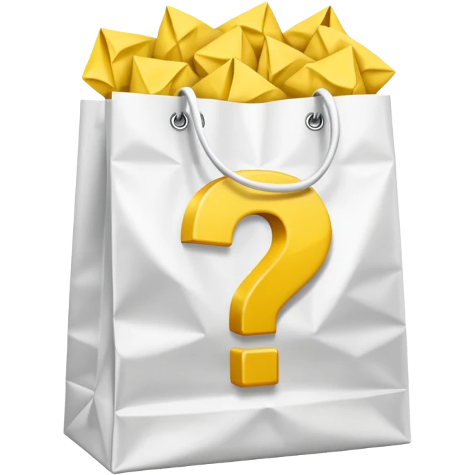 white goodiebag with yellow questions mark boxes stuffed in it emoji